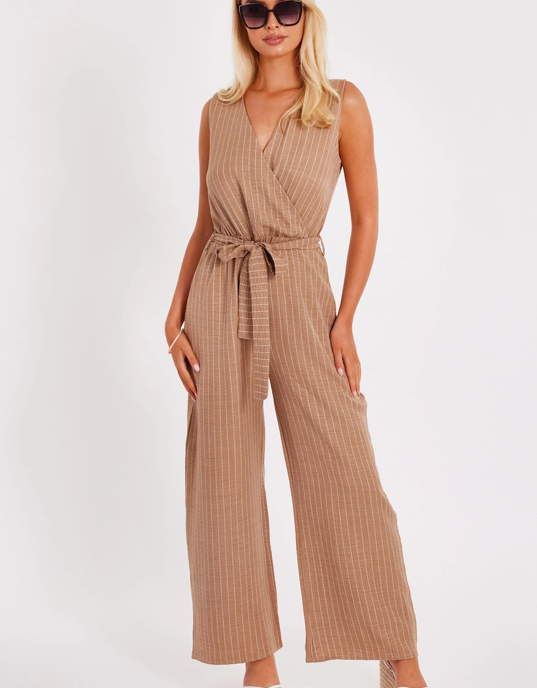 Stone Linen Striped Jumpsuit, 2 of 1