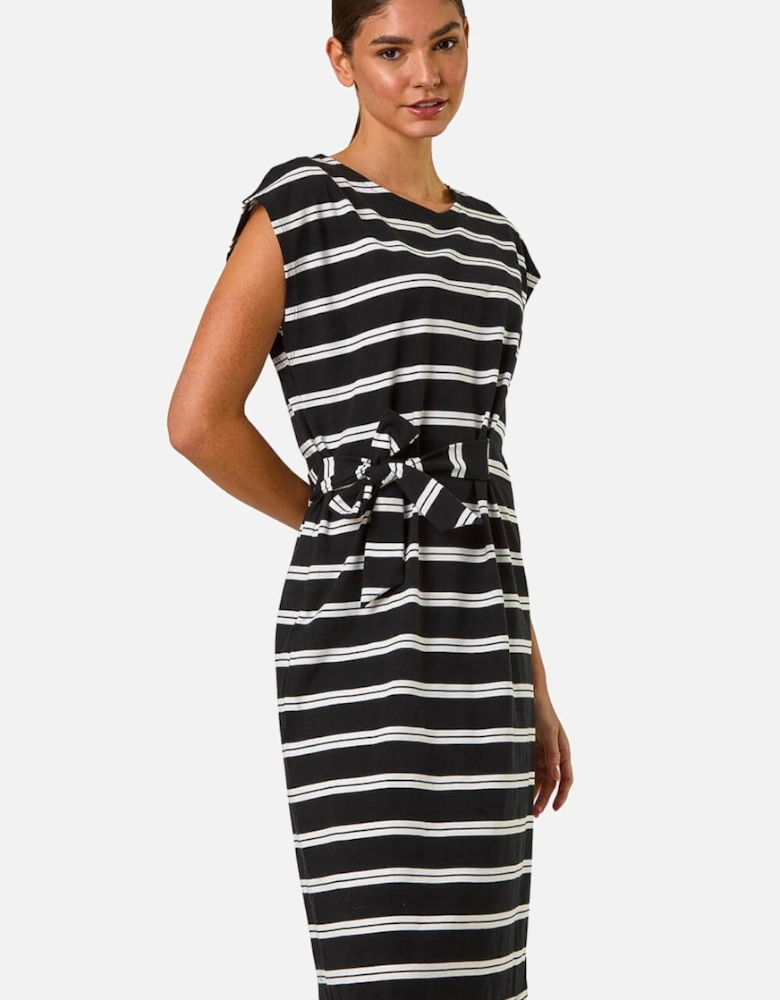Stripe Tie Side Stretch Midi Dress
