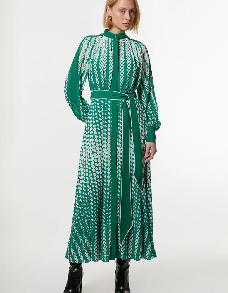 Tipped Border Print Georgette Maxi Dress