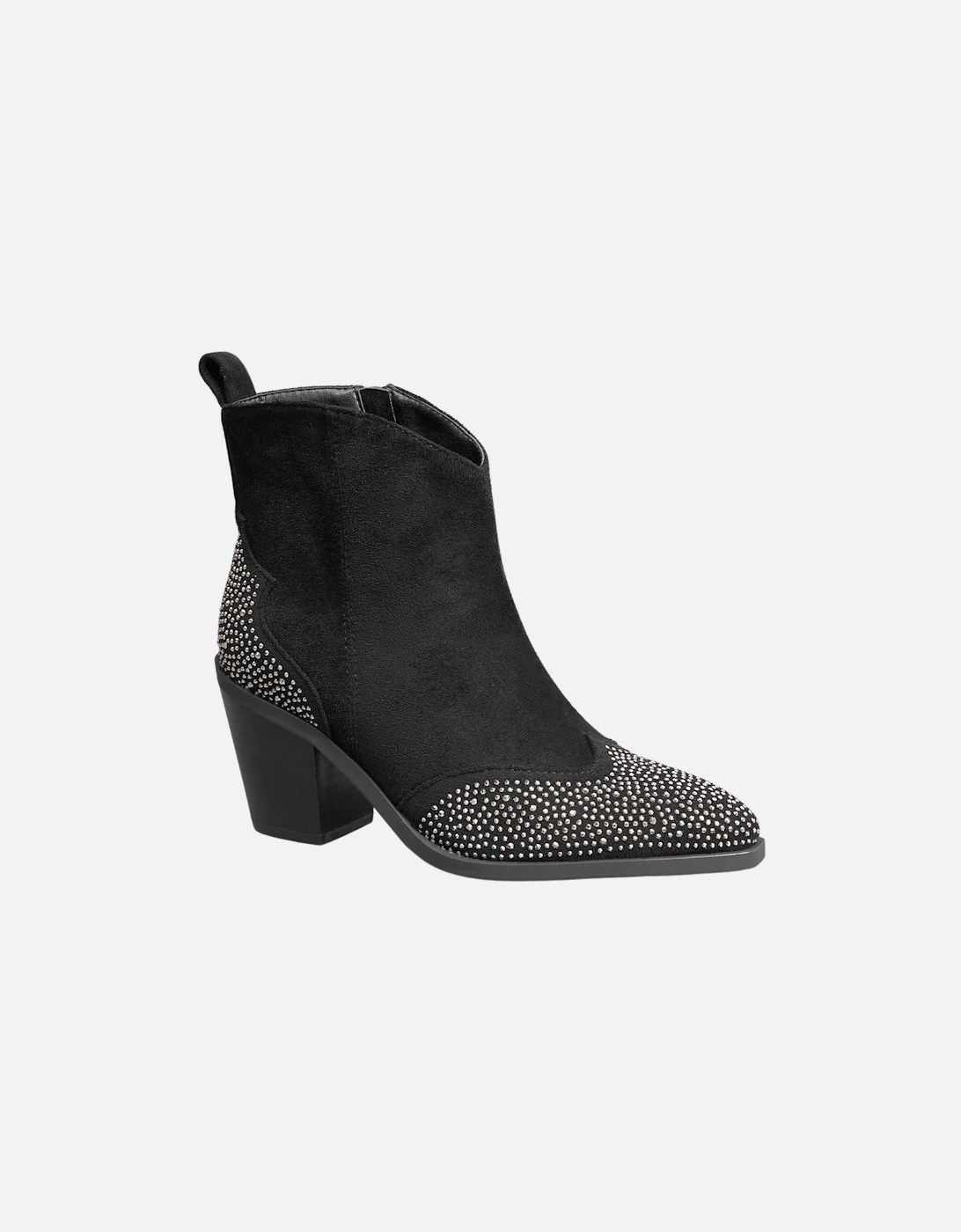 Cowboy Suede with Sparkling Diamonds Block Heel Zip Closure Ankle Boots, 2 of 1