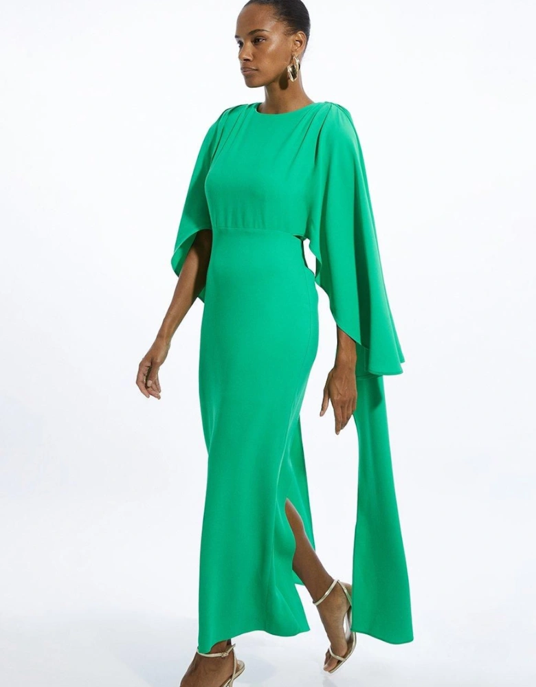 Petite Compact Stretch Viscose Cape Detail Maxi Dress
