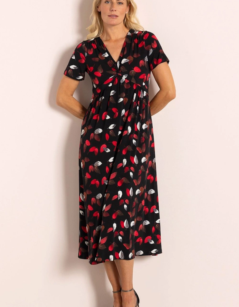 Textured Leaf Printed Midi Dress