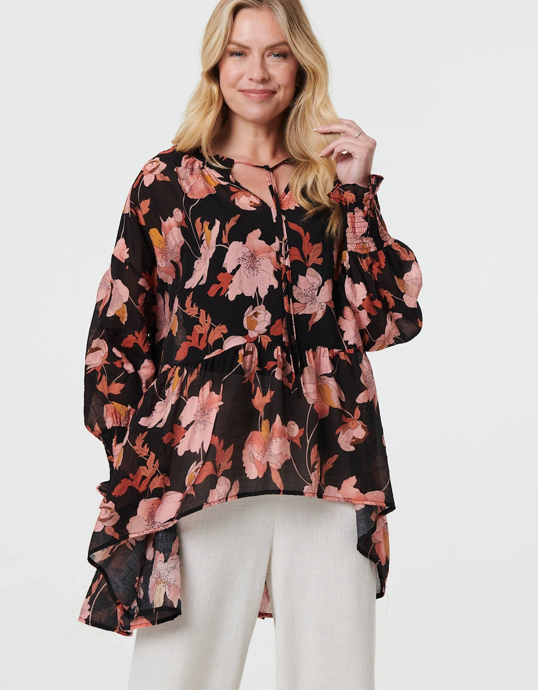 Floral Long Sleeve Longline Tunic Blouse, 2 of 1