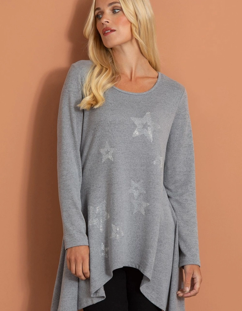 Sparkle Star Dip Hem Knitted Tunic Top