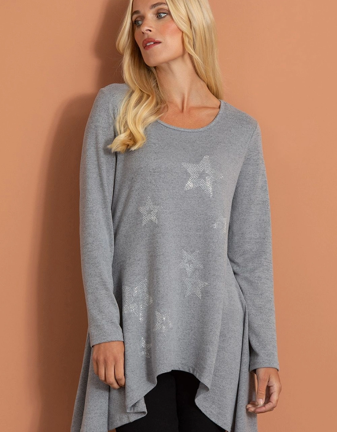 Sparkle Star Dip Hem Knitted Tunic Top, 2 of 1