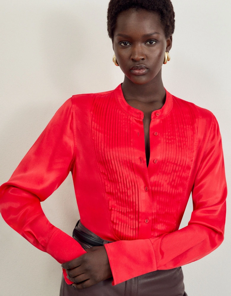 Satin Pintuck Woven Blouse
