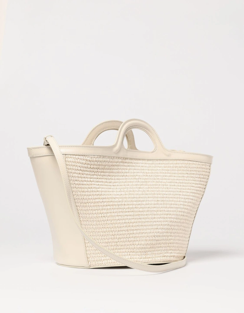 Raffia Tote Bag Leather Trim