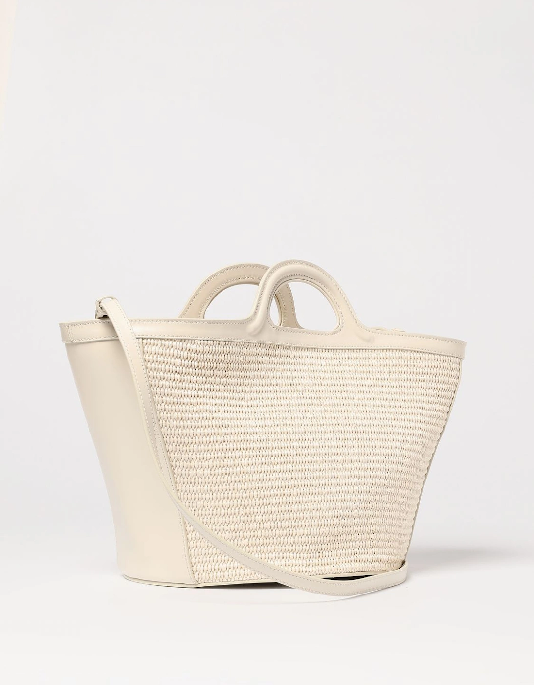 Raffia Tote Bag Leather Trim