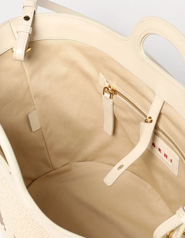 Raffia Tote Bag Leather Trim