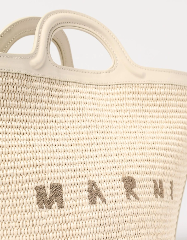 Raffia Tote Bag Leather Trim