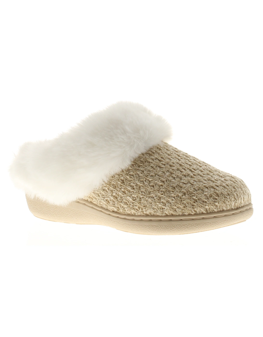 Women's Strollers Womens Mule Slippers Faux Fur Lining Collar Fern beige UK Size - Cream - Size: 6