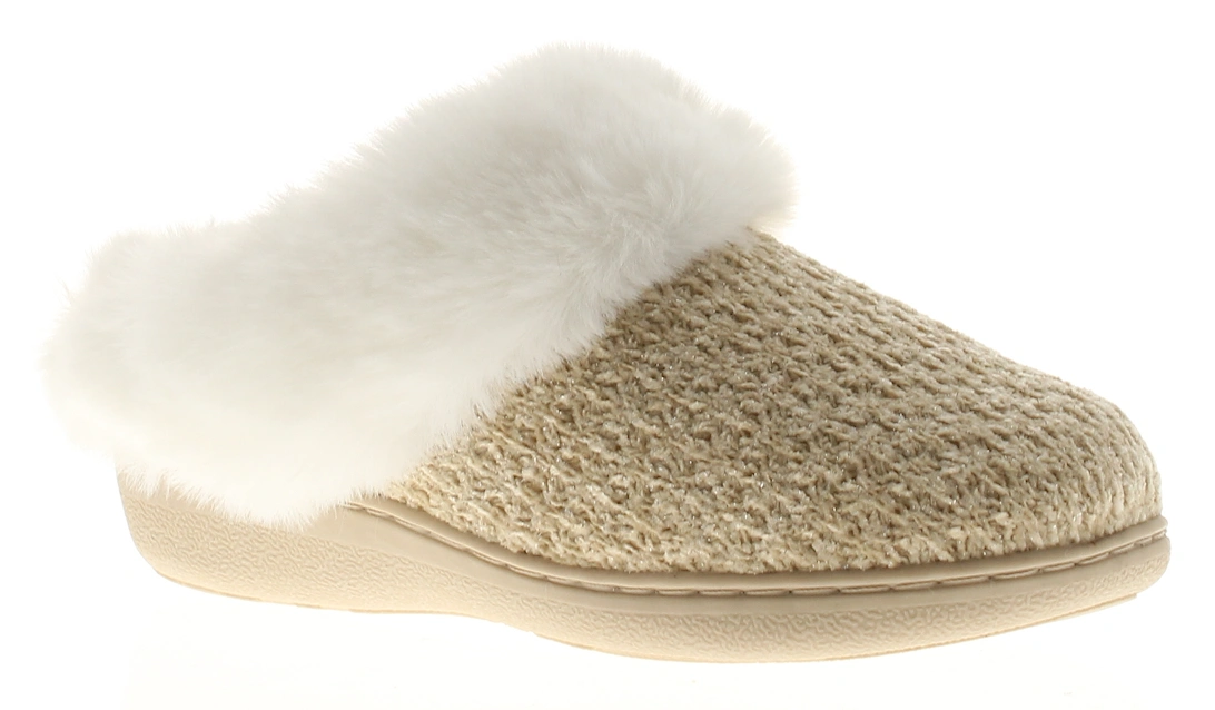 Womens Mule Slippers Faux Fur Lining Collar Fern beige UK Size, 6 of 5