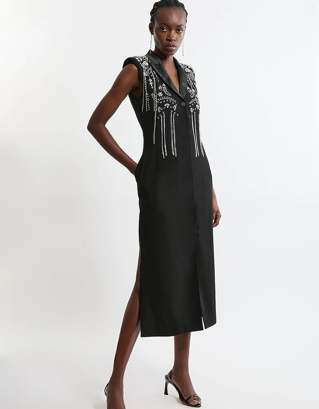 Tall Embellished Detail Plunge Collared Woven Maxi Dress, 2 of 1