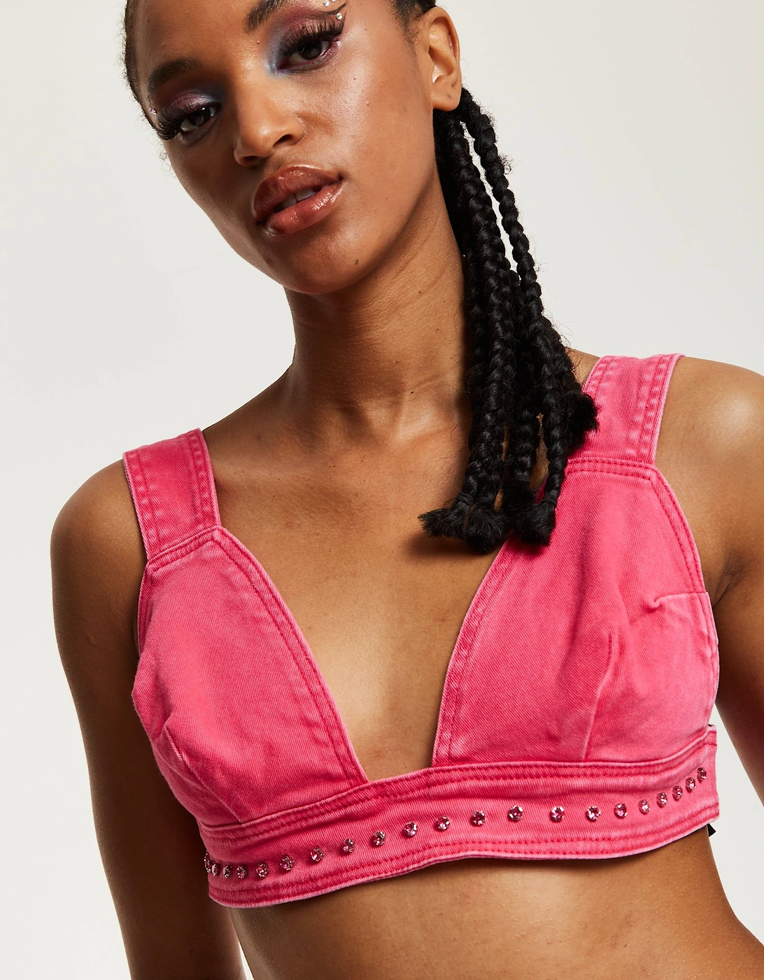 Hot Pink Denim Studded Bralette, 2 of 1