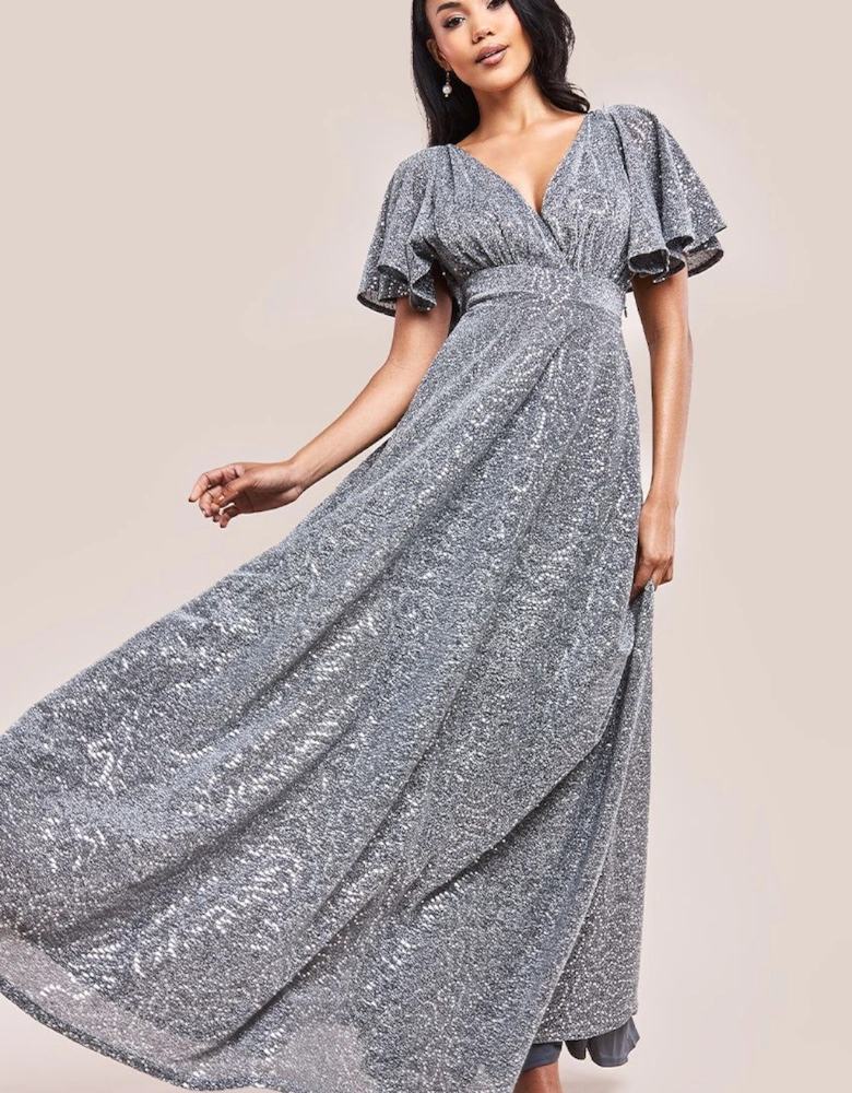 Sequin Sparkling Flutter Sleeve Maxi Dress