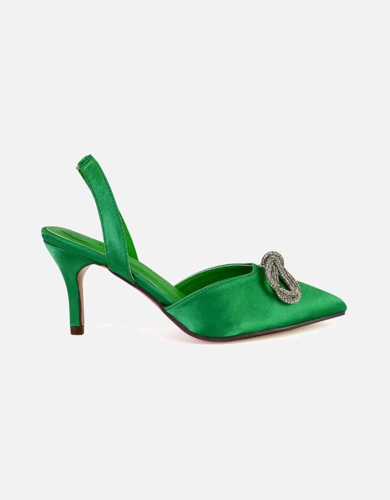 'Marinah' Slingback Diamante Bow Low Heel Court Shoes
