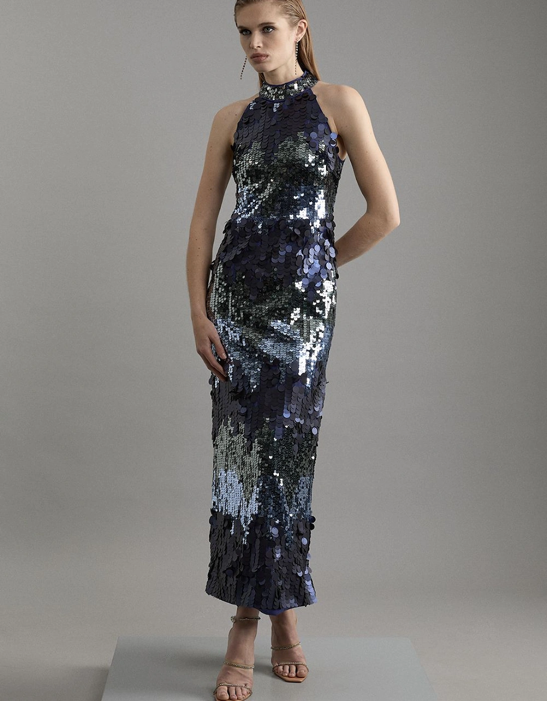 Sequin Halter Maxi Dress, 2 of 1