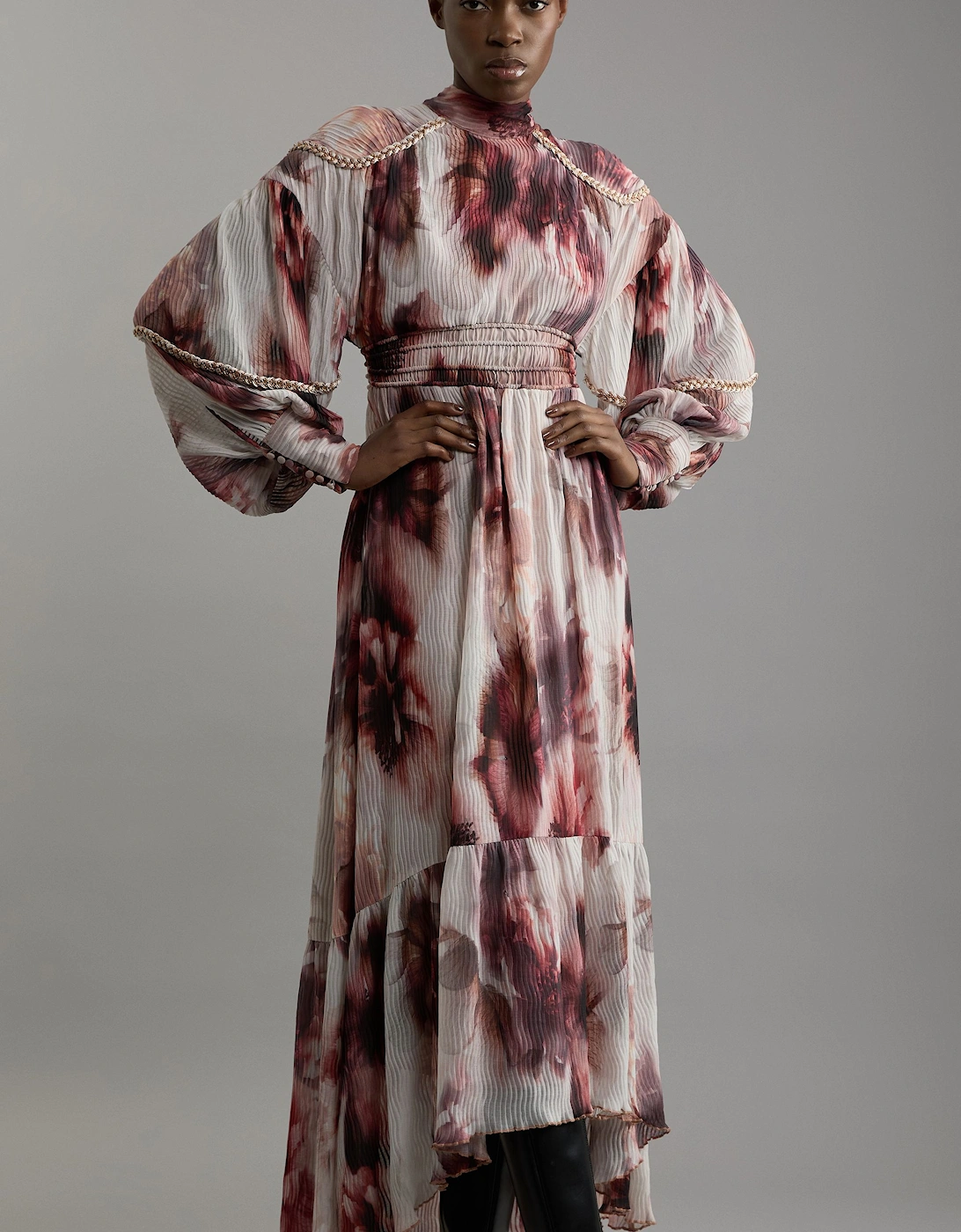 Petite Crinkle Floral Woven Maxi Dress With Laced Back And Embellishment, 2 of 1