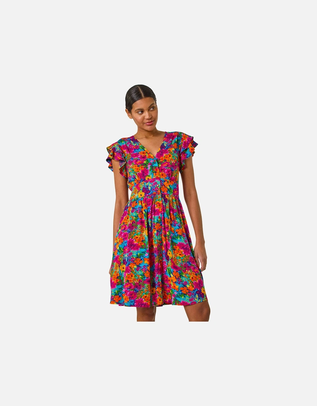 Floral Print Button Frill Dress, 2 of 1
