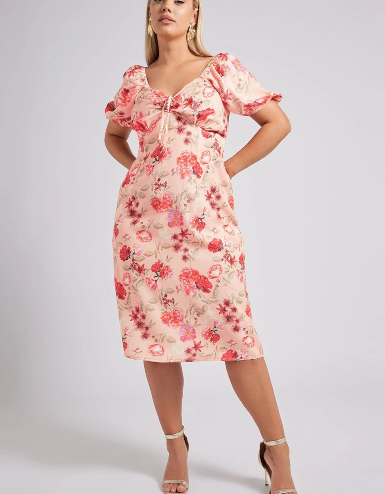 Floral Print Puff Sleeve Midi Dress