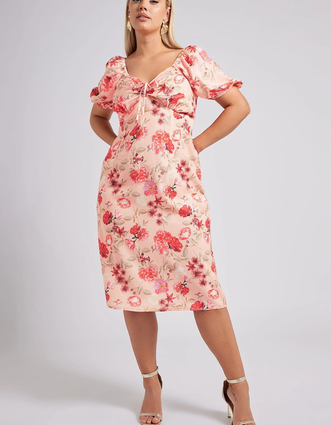 Floral Print Puff Sleeve Midi Dress, 2 of 1