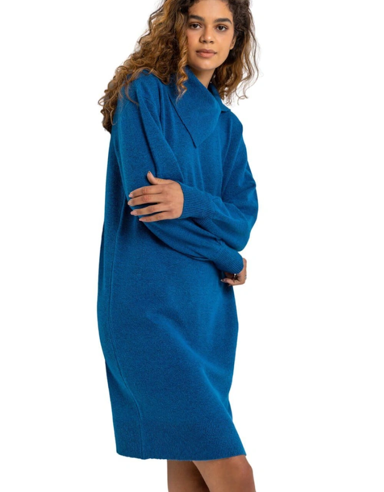Split Neck Ribbed Knit Dress