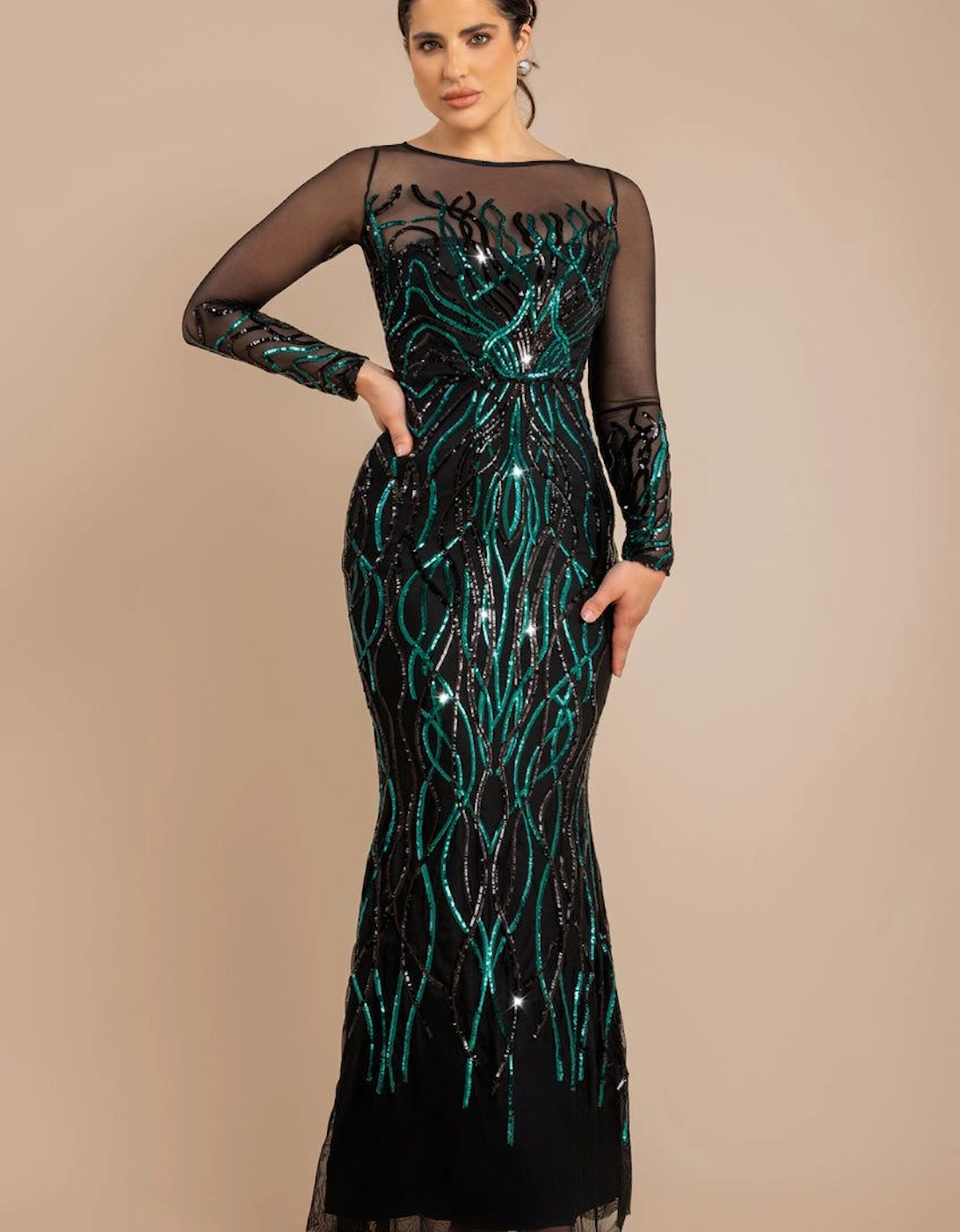 Long Sleeve Sequin Flame Maxi Dress, 2 of 1