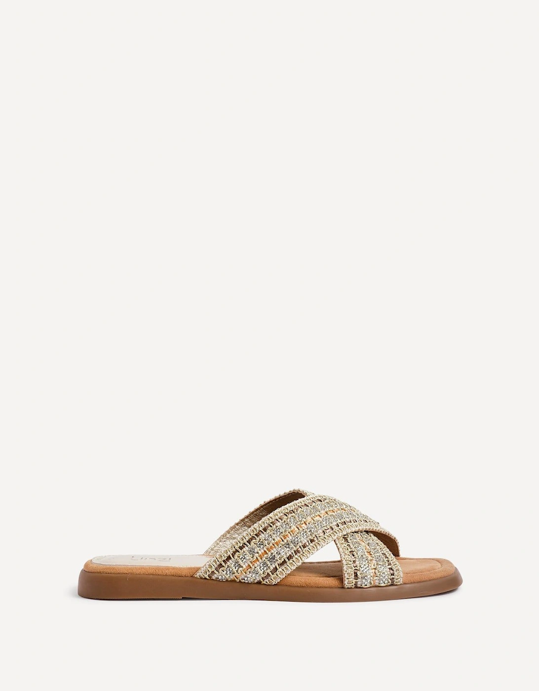 Genie Gold Embellished Raffia Flat Slider Sandal, 2 of 1