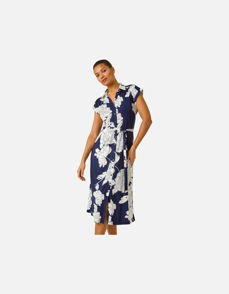 Floral Print Stretch Shirt Dress