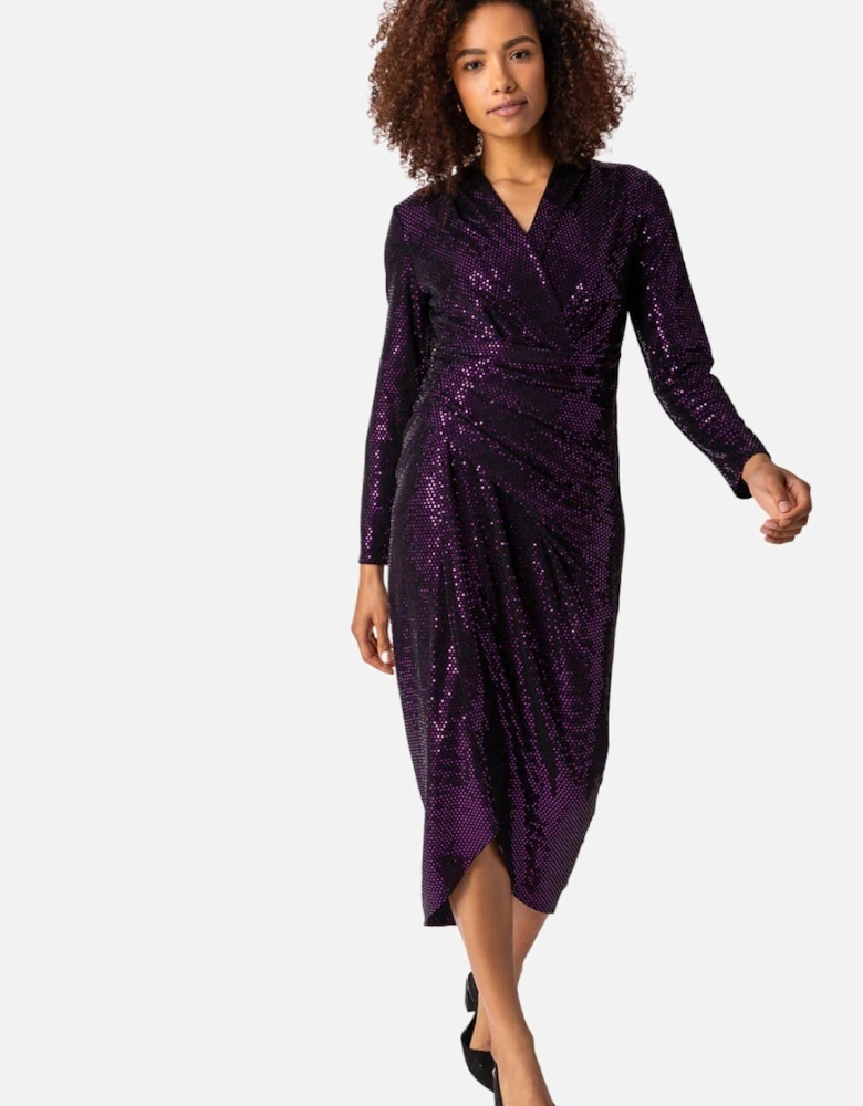 Sequin Embellished Ruched Wrap Dress