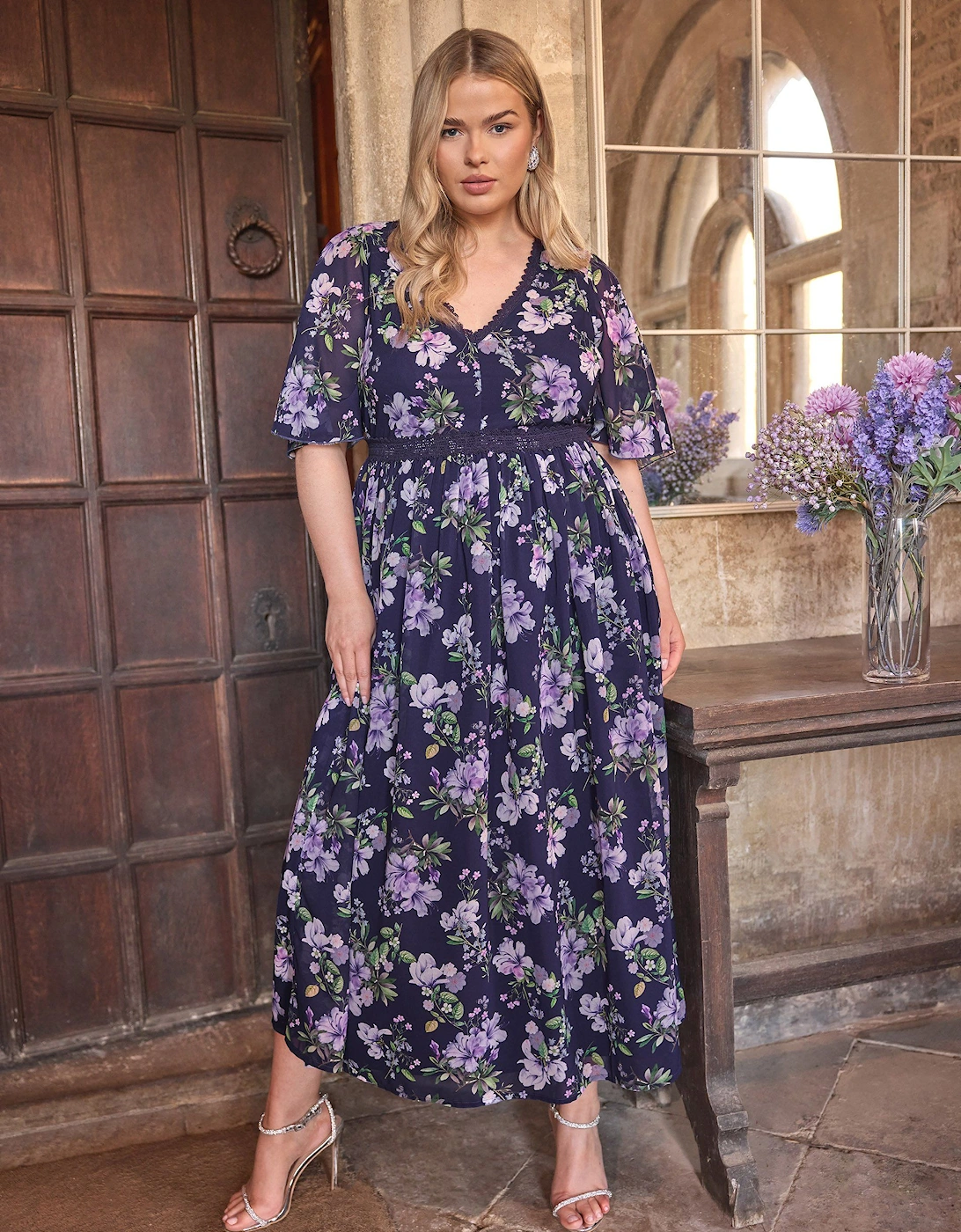 Floral Lace V-Neck Midaxi Dress, 2 of 1