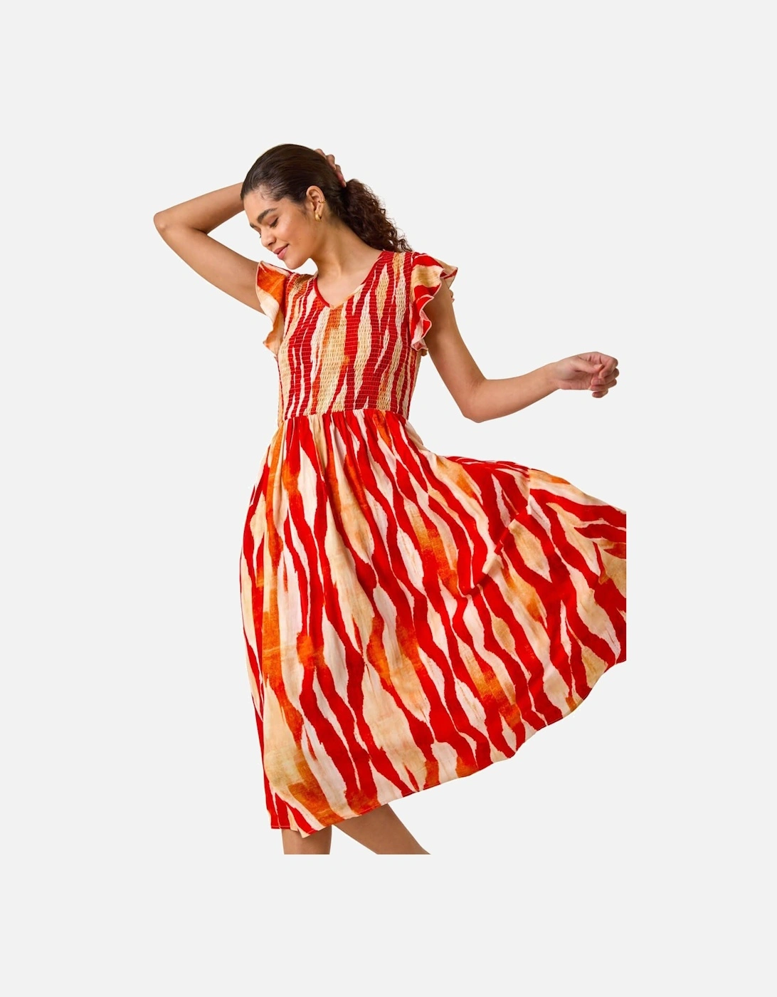 Wave Print Shirred Midi Dress, 2 of 1