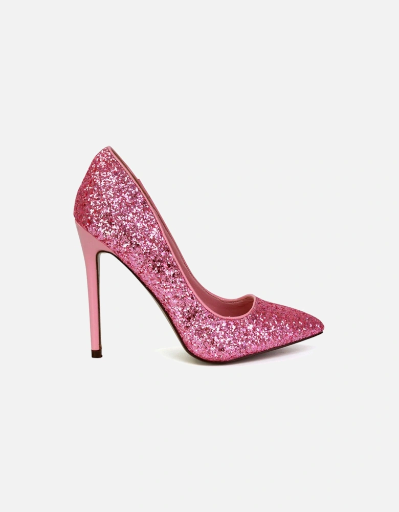 'Emerald' Pointed Toe Court Shoes Glitter Stiletto High Heels