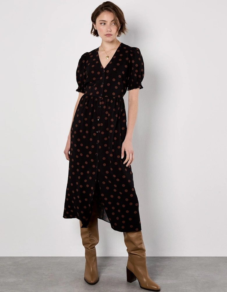Polka Dot Button-Down Midi Dress