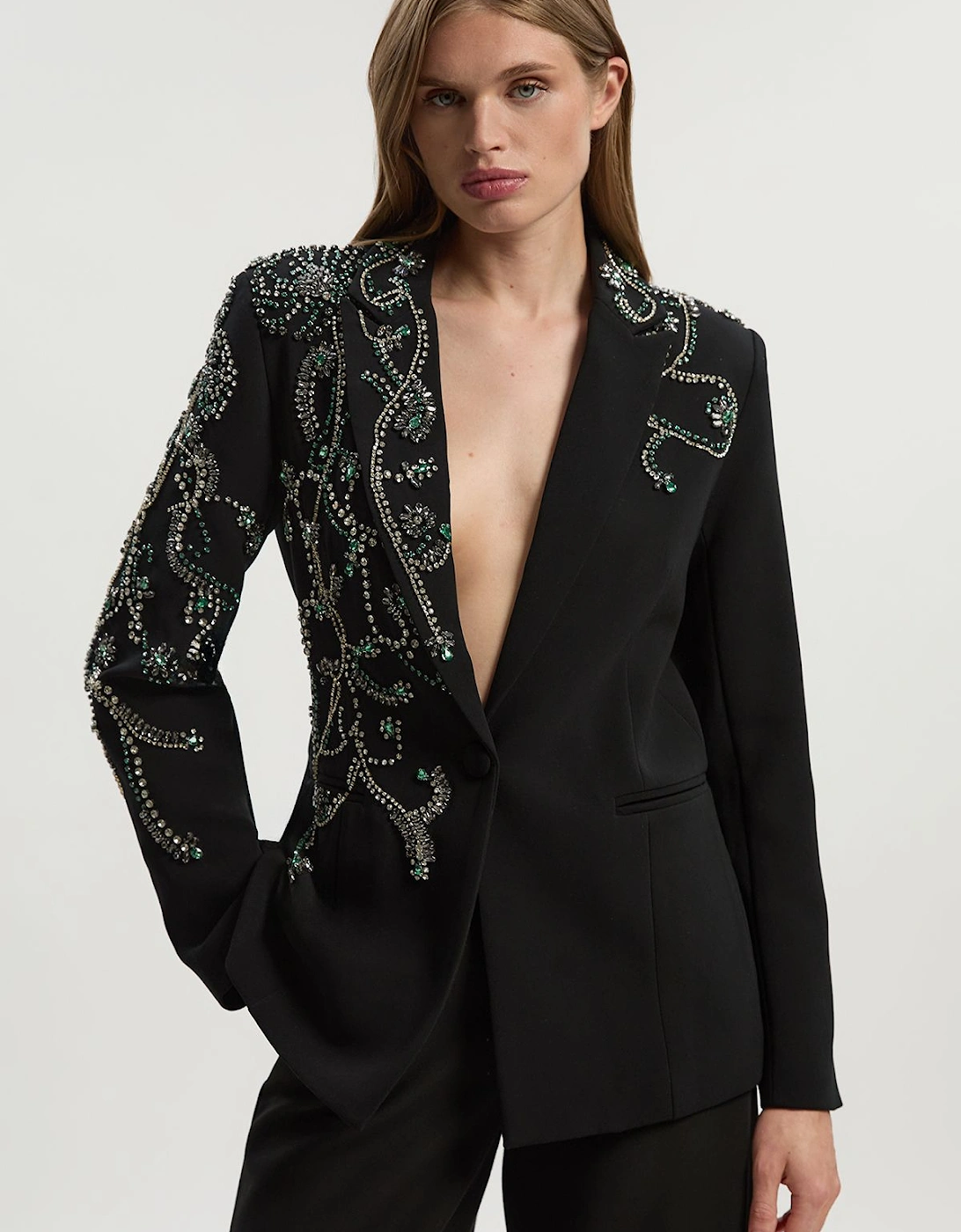 Crystal Embellished Tailored Single Breasted Blazer, 2 of 1