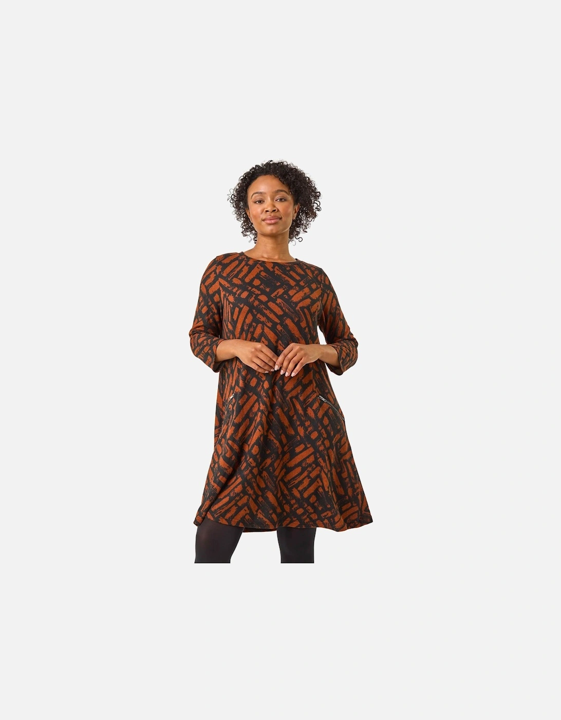 Petite Zip Detail Abstract Dress, 2 of 1
