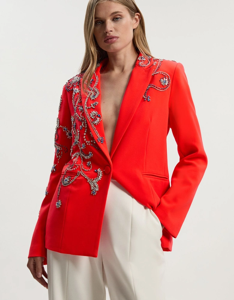 Crystal Embellished Tailored Single Breasted Blazer