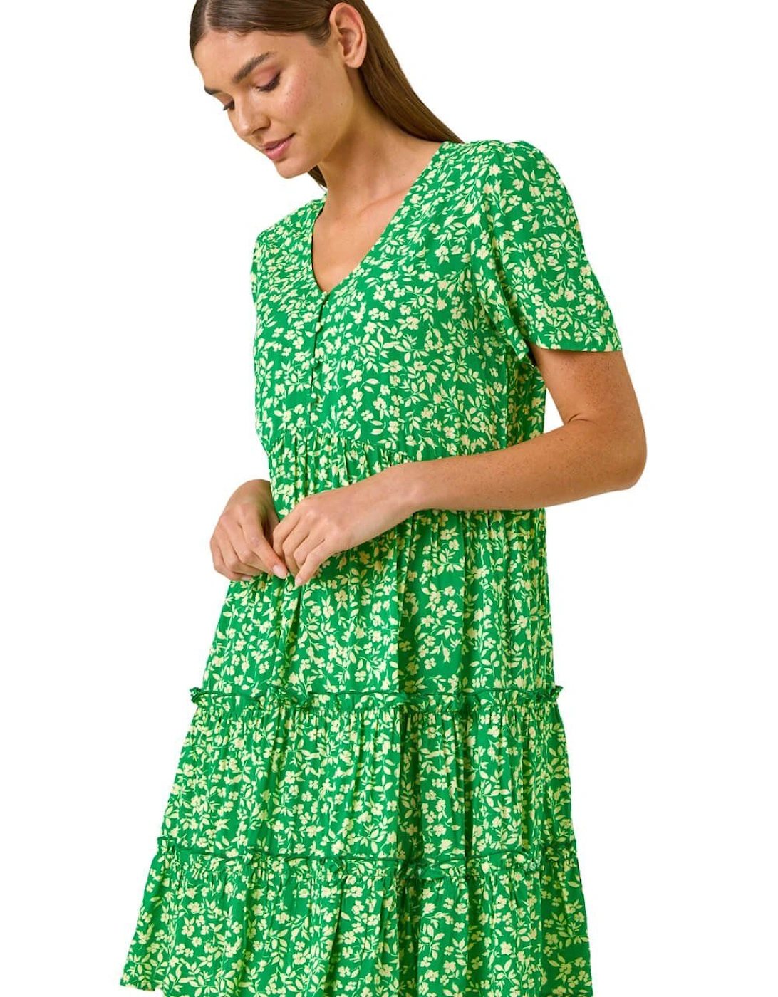 Floral Print V-Neck Smock Dress, 2 of 1
