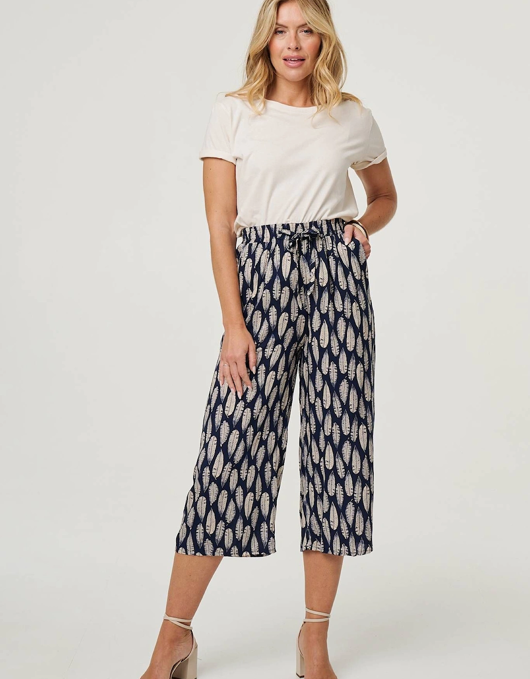 Leaf Print Cropped Wide Leg Trousers, 2 of 1