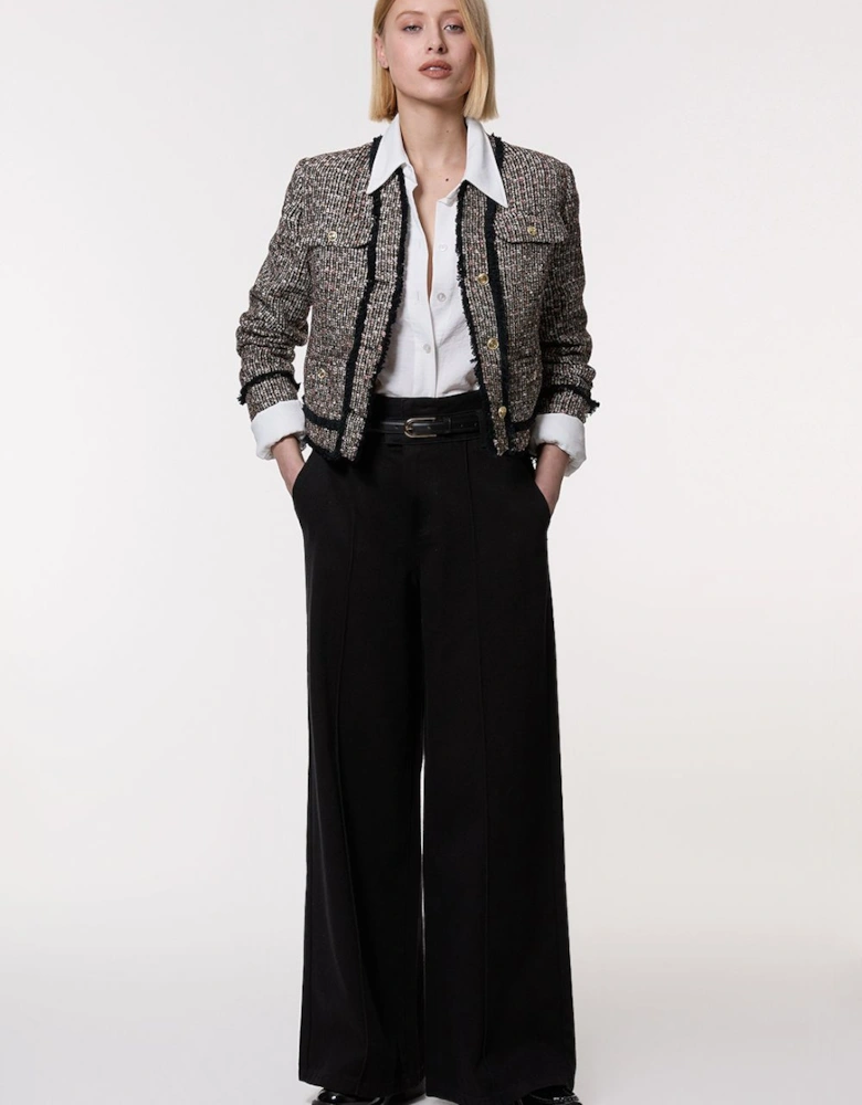 Denim Waistband Detail Wide Leg Trousers