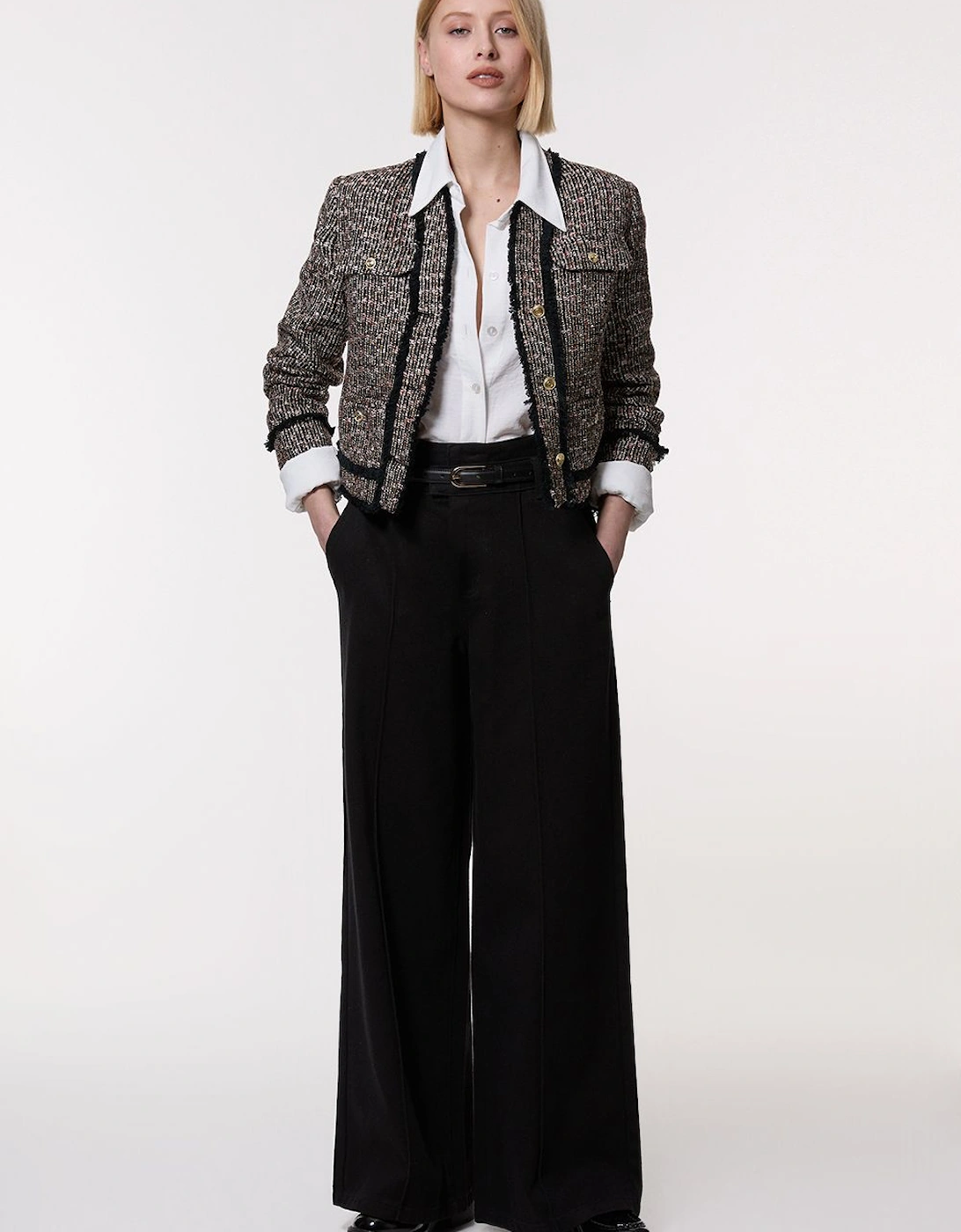 Denim Waistband Detail Wide Leg Trousers, 2 of 1