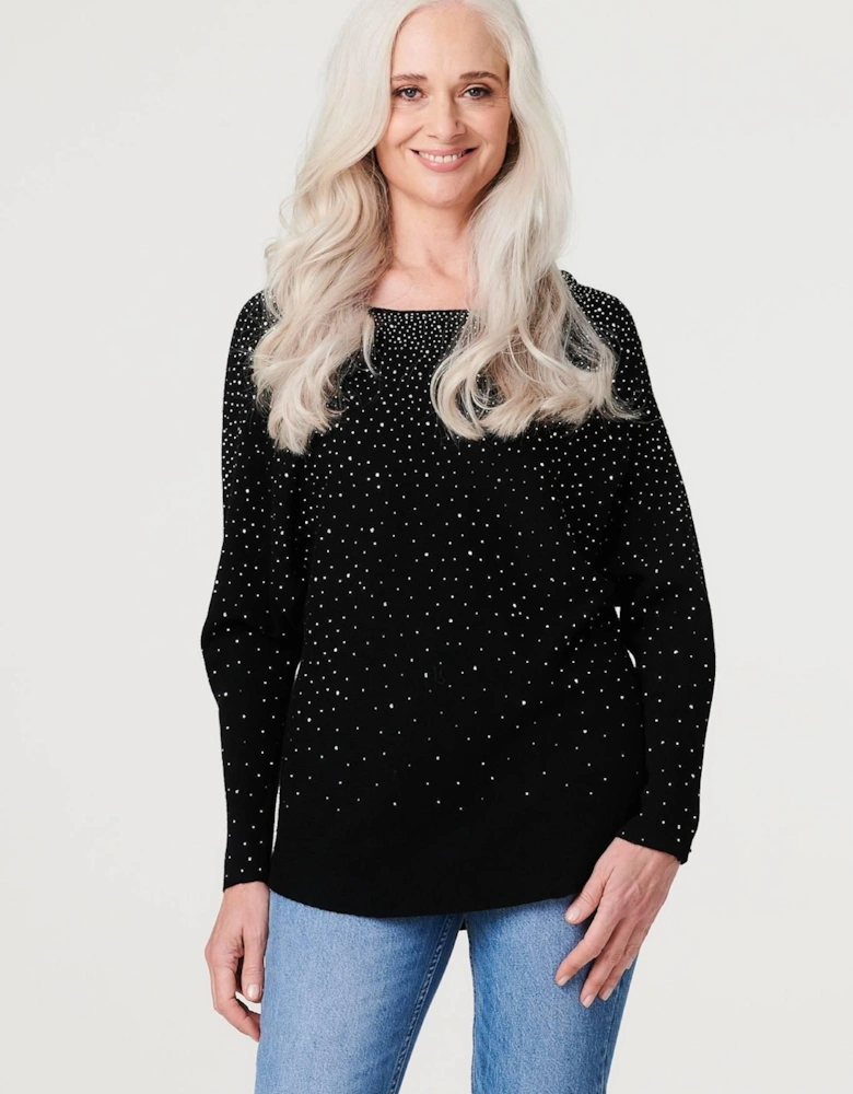 Embellished Long Sleeve Knit Top