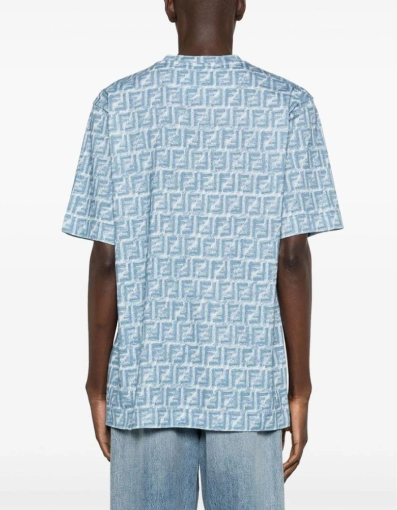 Jeans Fringed Monogram FF Print Oversized T-Shirt Blue