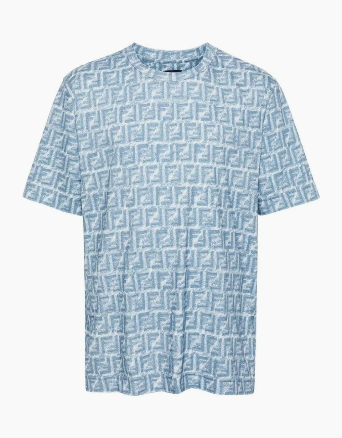 Fendi Men's Fendi Jeans Fringed Monogram FF Print Oversized T-Shirt Blue