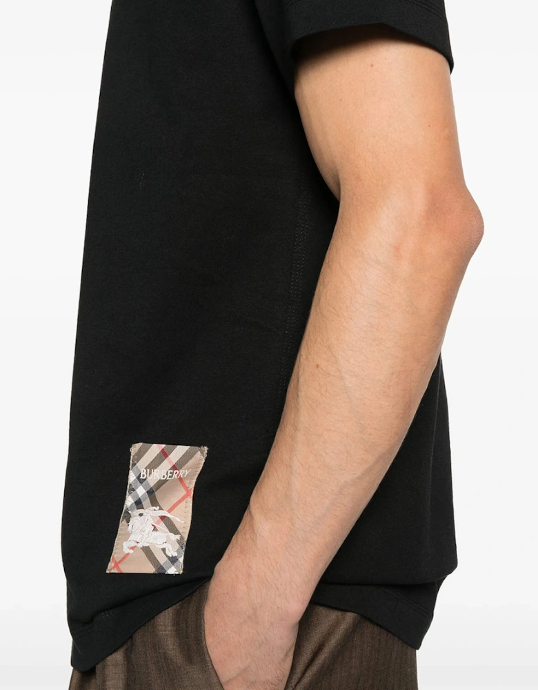 Check-Logo Patch Cotton T-Shirt Black