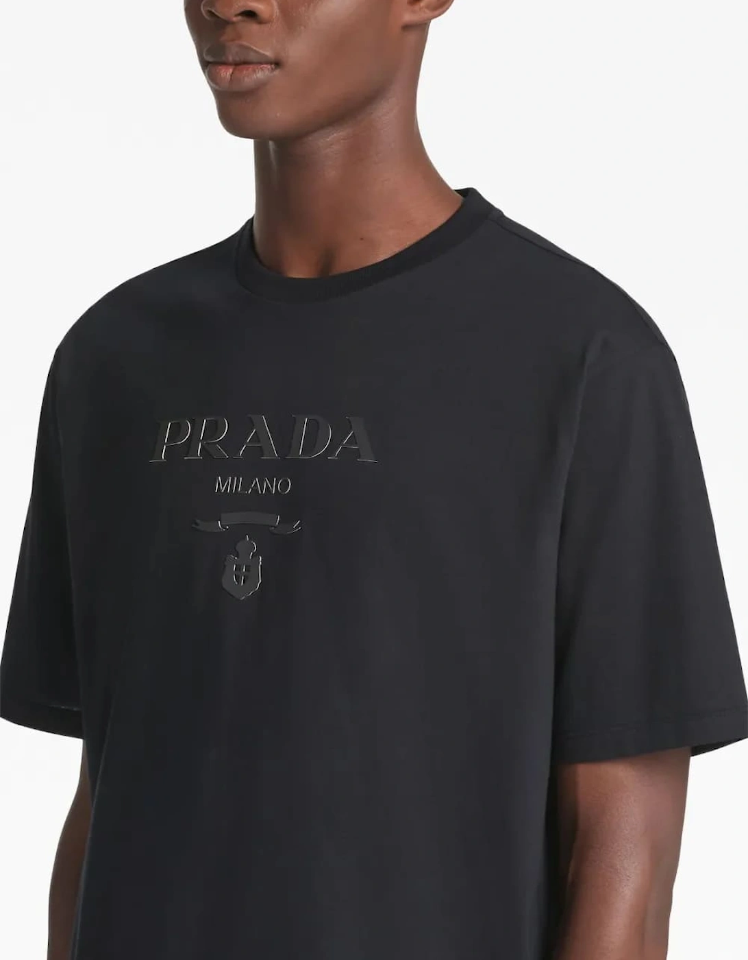 Raised-Logo Cotton T-Shirt Black