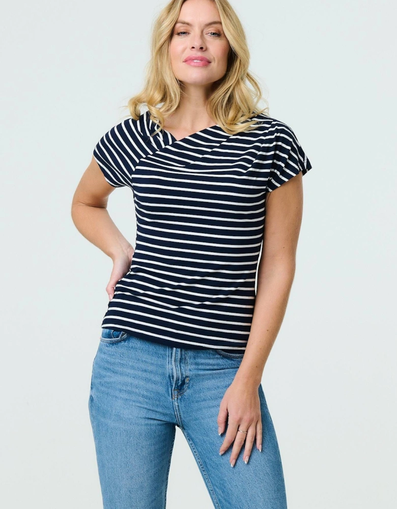 Striped Asymmetric Short Sleeve Top