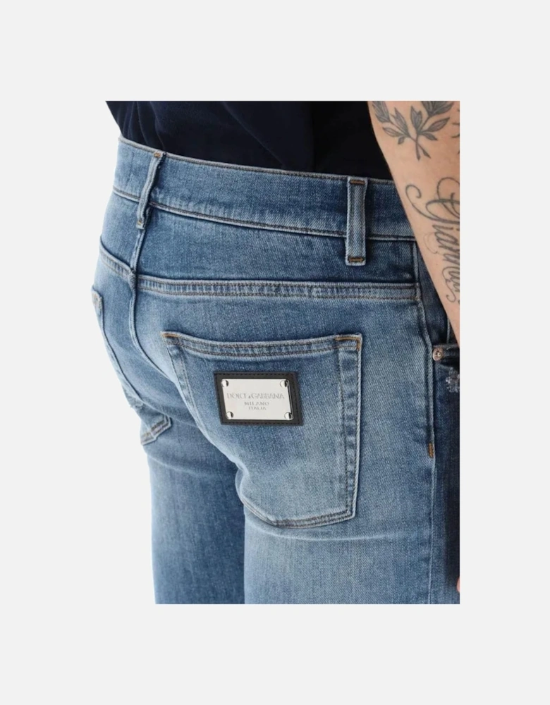 Logo Plaque Slim-Fit Cotton Jeans