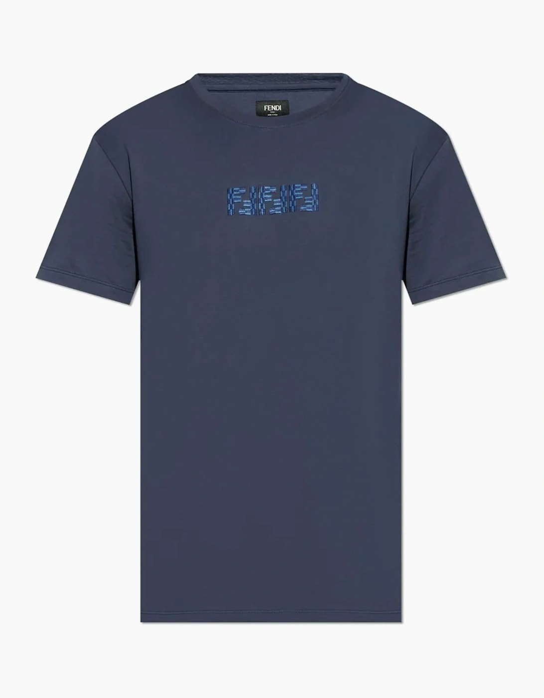Fendi Men's Fendi FF Labyrinth Embroidered T-Shirt Navy Blue