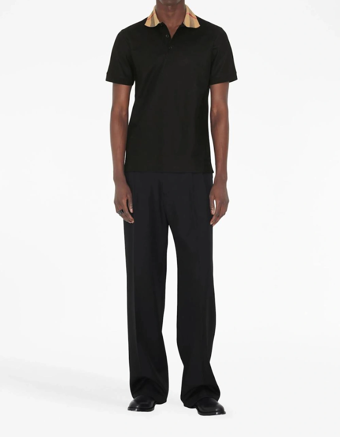 Vintage Check Print Collar Polo Shirt Black